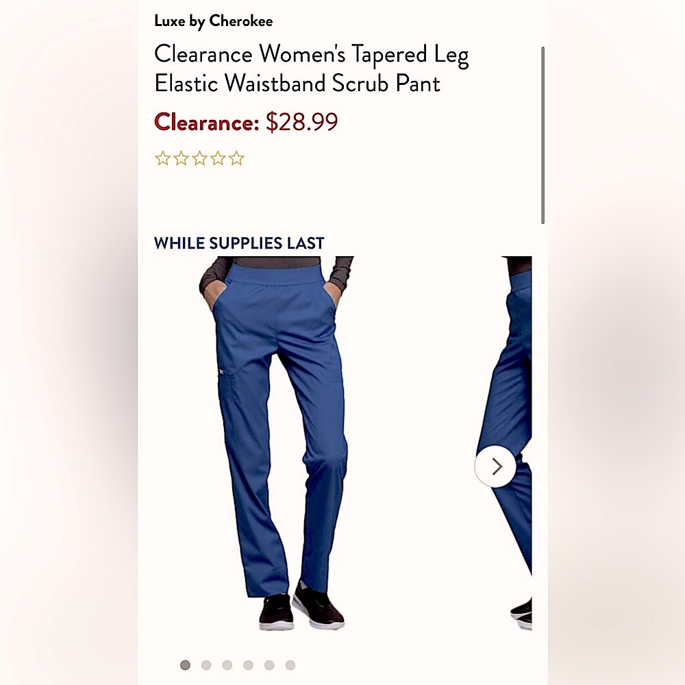 Cherokee LUXE Sport Scrubs Pants • Size Small Tall • NAVY